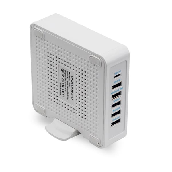 Typ-C 6-portars USB-laddningsadapter, EU-kontakt för telefoner och surfplattor White EU Plug