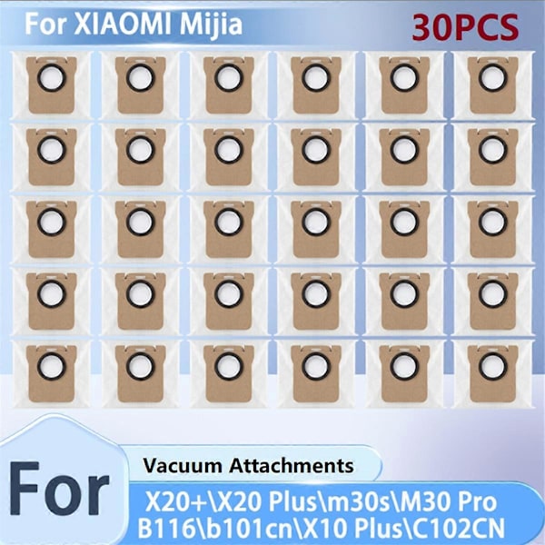 30 stk. støvsugerposer for X20+/X20 Plus/M30s/M30 Pro/B116/B101CN/X10 Plus/C102CN robotstøvsuger deler White