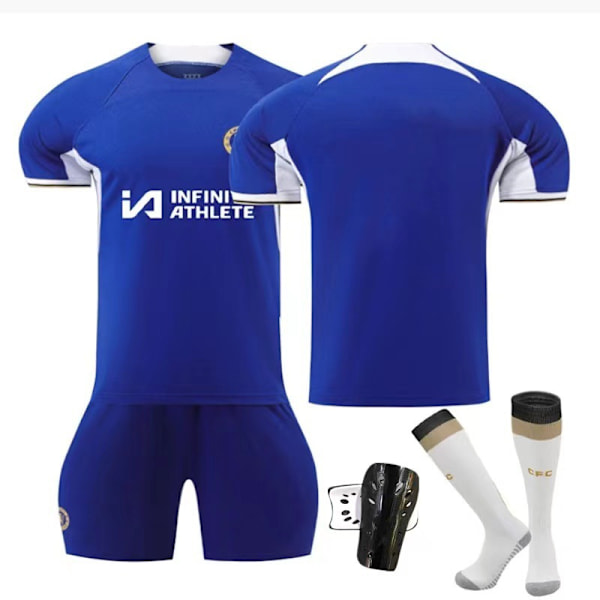 2324 Chelsea hjemmebanetrøje nr. 8 Enzo 7 Sterling 6 Silva kortærmet fodbolduniform - sæt - nr. 7 + sokker + benskinner L(175-180cm)