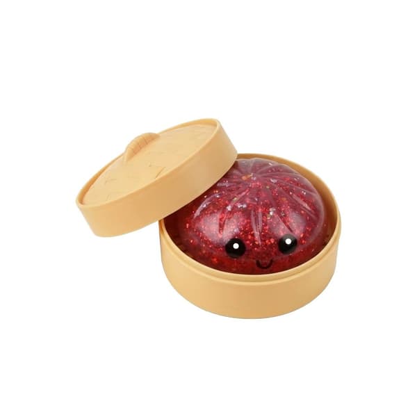 Simulerad BBQ-fläskbulleform Långsamt stigande klämleksak med uttrycksdesign Red Dark Pectin+Gold Glitter
