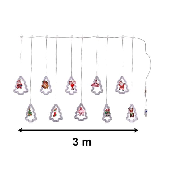 LED Juletre Gardinlys, 3m 10 USB, Varm Hvit, Vindusdekorasjon