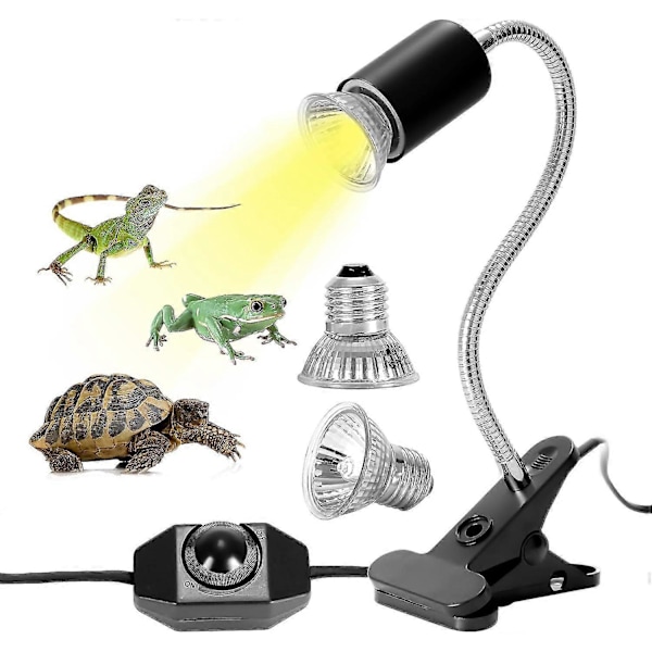 Skildpadde Varmelampe Sæt Reptil Varmelampe Med 2 Uva Uvb Pærer 25w 50w Lang Base Skildpaddelampe 360 Graders Rotation Til Skildpadde Reptil Firben Slanger Kamæleoner