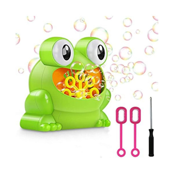 Automatisk bubbelmaskin med bubbelkoncentrat, bubbelblåsare för barn, groda bubbelblåsare