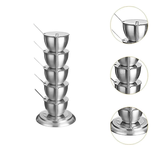 Krydderbeholder i rustfritt stål med lokk for oppbevaring av krydder 5 layer