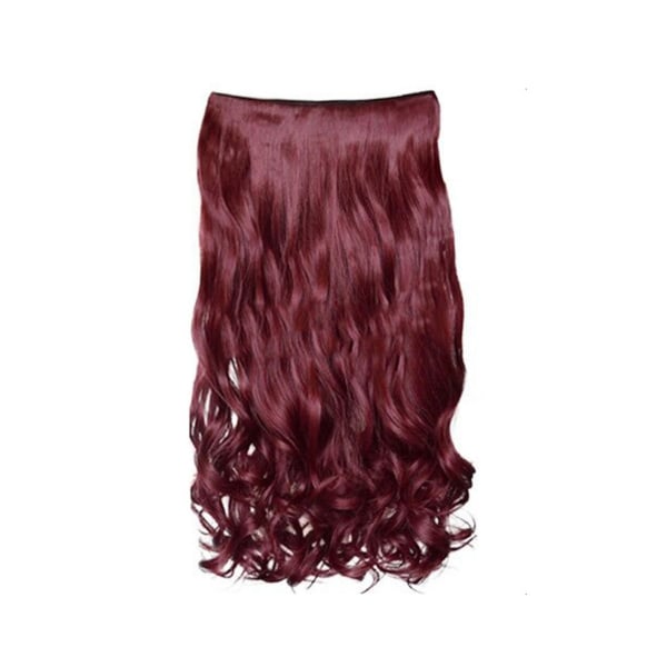 Sexigt långt lockigt hårstycke för kvinnor 5 klipp Värmebeständigt syntetiskt vågigt hår Peruk - Vinröd