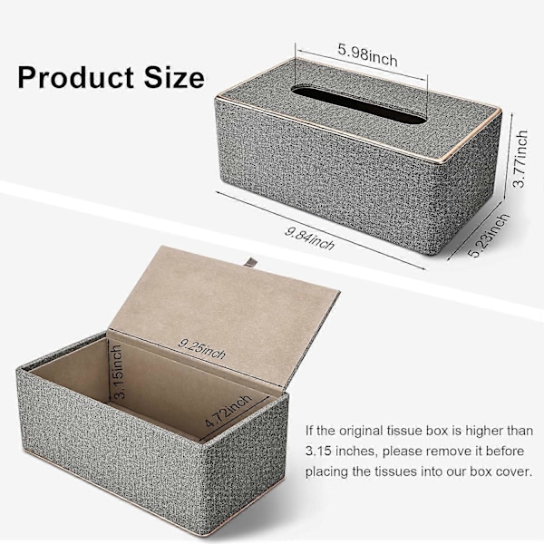 Servettbox, PU Läder Servettboxhållare, Rektangulära Servettboxar, Rektangulär Servetthållare - Grå