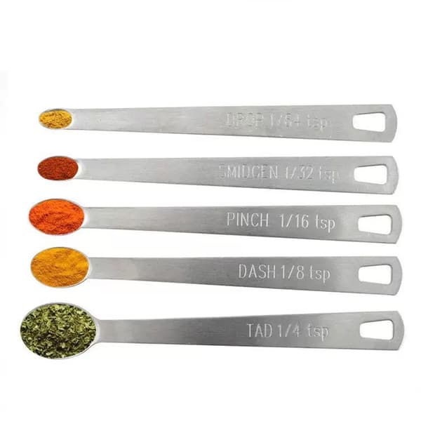 Måleskje-sett i rustfritt stål for kjøkkenkrydder og baking, 5-delt lite sett Small 5pc Set