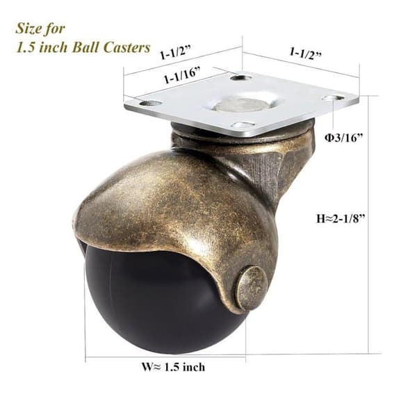 1,5-tommers 40 mm antikk-gull kulehjul med 360° svingbare topplater