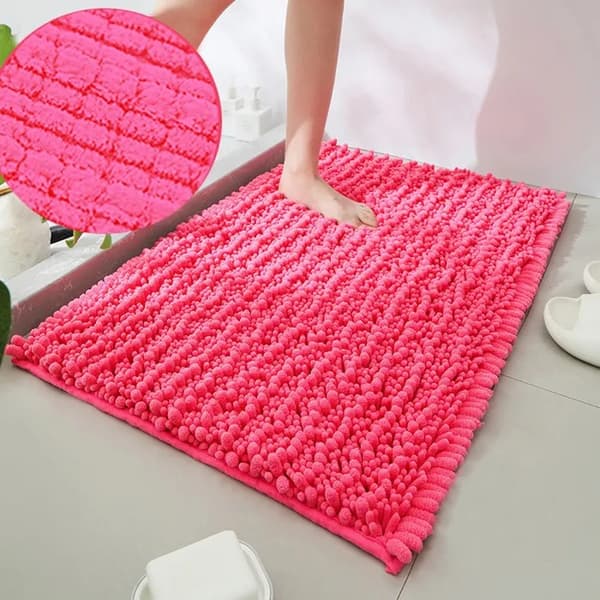Blød Chenille Bademåtte 40x60cm, Skridsikker, Pink, til Badeværelse Køkken