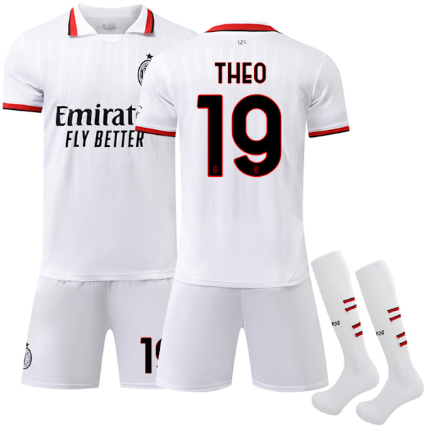 2425 AC Milan Bortavittröja Vit Modell THEO Fotbollströja med Strumpor XS(160-165cm)