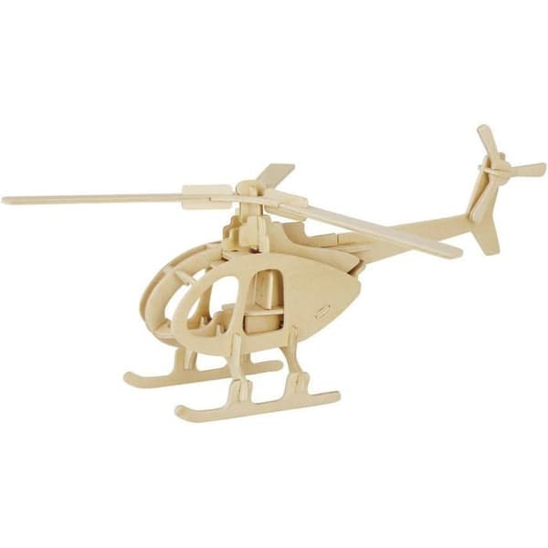 3D-trähelikopterpussel för barn, 32 bitar, cirka 26 × 13 cm, brun