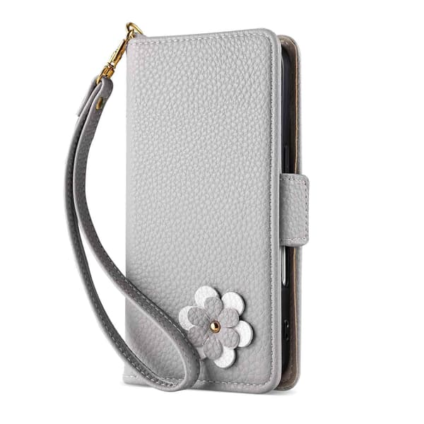 Folio Kortplånboksfodral kompatibelt med iPhone 17 Pro, iPhone 16 och iPhone 15-Dugt Light Gray For iPhone 11