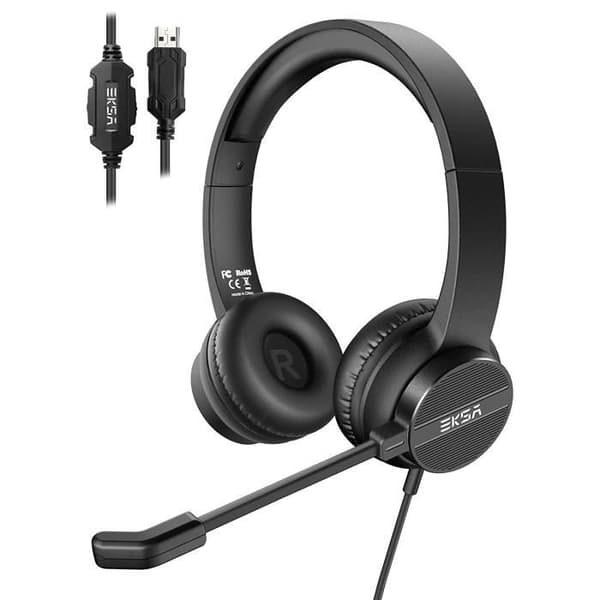 EKSA H12E Micro USB Headset, Kablet Audio Headset med Støjreducerende Mikrofon, Ideel til Møder, Videokonferencer, Telearbejde