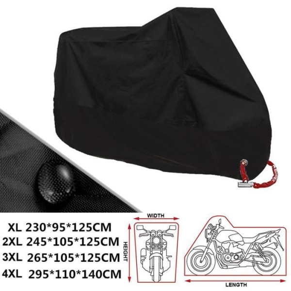 190T Solbeskyttende Regntett Motorsykkeldeksel Elektrisk Bil Vanntett Deksel Svart XL 230X95X125cm
