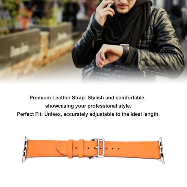 Smart Watch Rem Læder Smart Watch Tilbehør til IOS Watch Series SE 8 7 6 5 4 3 2 1 42mm 44mm 45mm Orange