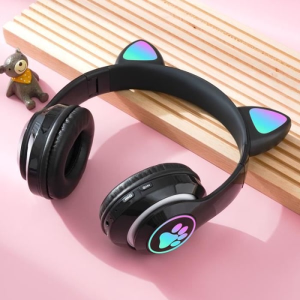 Bluetooth hörlurar för trådlöst, Bluetooth hörlurar för kattöron för, hopfällbara stereoljudhörlurar med LED-lampor/mikrofon