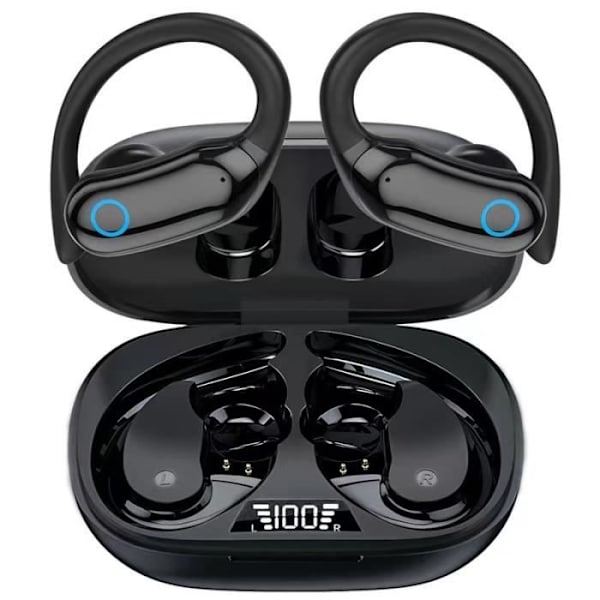 Bluetooth hörlurar IPX7 Vattentät med LED-örhängemikrofon, för sport/motion/gym/löpsvart