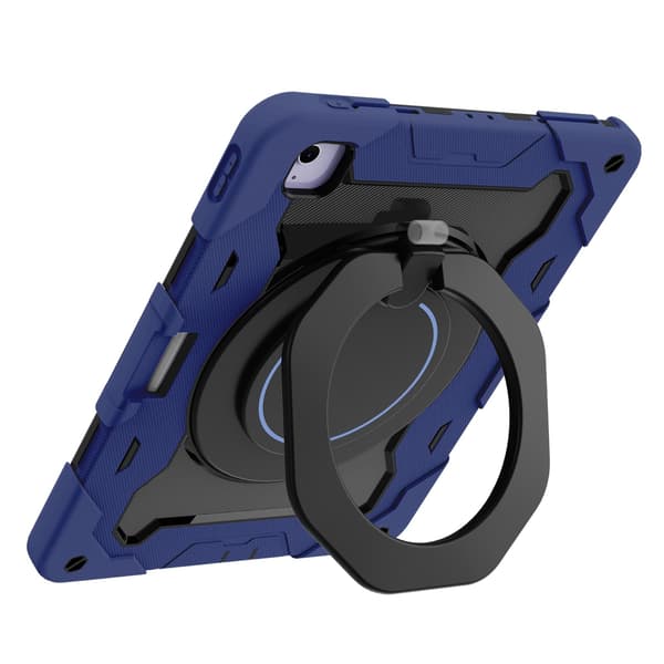 Etui til iPad Air 13 2024, silikone med roterende ringstativ, penneholder, marineblå