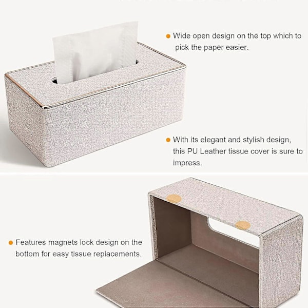 Servettbox, PU Läder Servettboxhållare, Rektangulära Servettboxar, Rektangulär Servetthållare - Beige