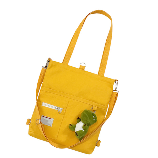 Canvasväska för kvinnor Flickor Canvas Axelväska Student Canvas Handväska Casual Shoulder Work Bag med björnhänge i japansk stil Gul