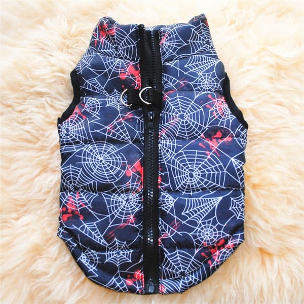 Vinterjakke til hund, foret hundefrakke i tyk bomuld med trækkrog, polyester S 52g-Spider