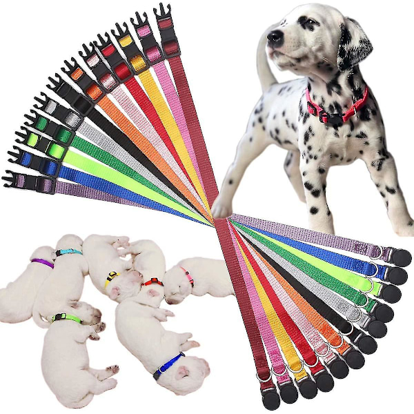 14 stk. Bløde Nylon Hvalpe ID Halsbånd - Justerbare Breakaway Kulds Halsbånd Baby Hunde ID Bånd Kæledyrsidentifikation Kompatible Opdrættere Med Registrering 12 Colors-Breakaway Buckle M