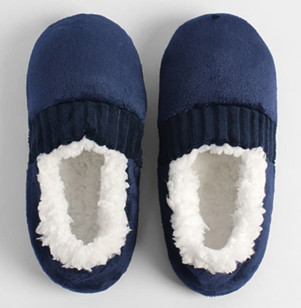 Inomhustofflor för kvinnor, mörkblå, fleecefoder, halkfri sula, varma vintertofflor Dark Blue