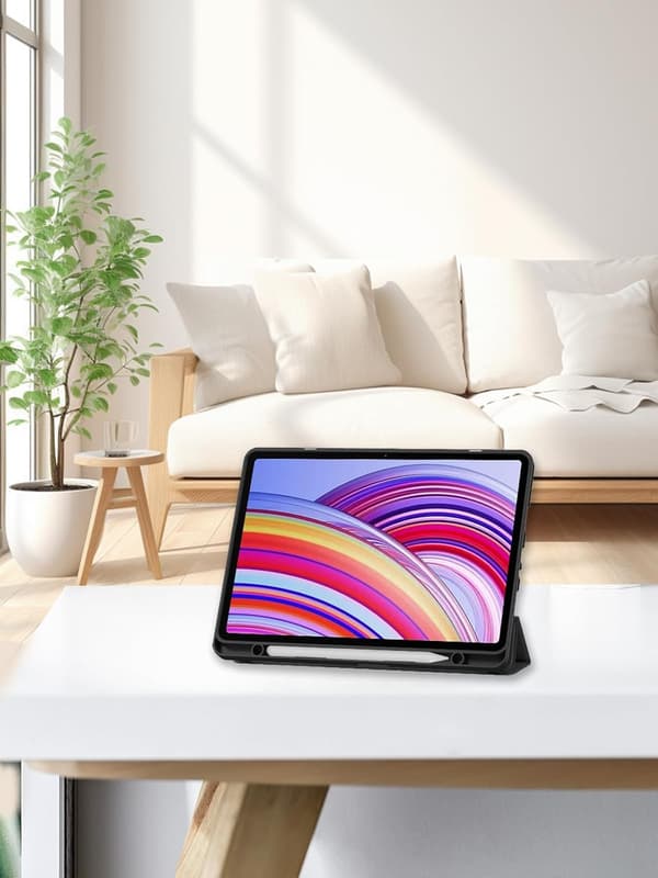 Tri-Fold Tabletcover til Xiaomi Redmi Pad 2 Pro 12.1\", Premium PU, Fuld Beskyttelse, Sort