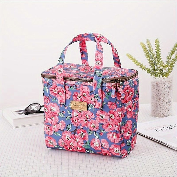 Förtjockad Vattentät Isolerad Matlådeväska, Lunchväska, Vattentät Stor Isolerad Väska för Studenter Beige With Peach Blossom