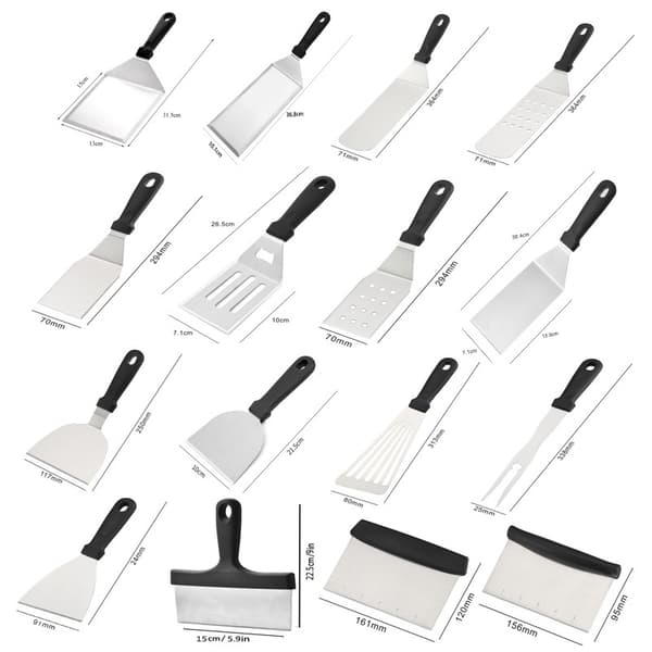 Grillspatel i rustfritt stål for biff, burger, BBQ, Teppanyaki og matlaging, stor lang spatel Large Long Turner
