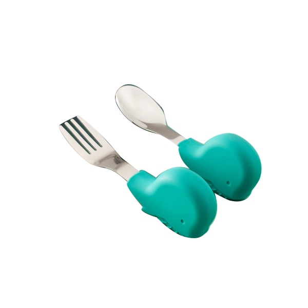 1 Set Söt Gaffel Rostfritt Stål Baby Silverware Set Sked - Grön #Whale