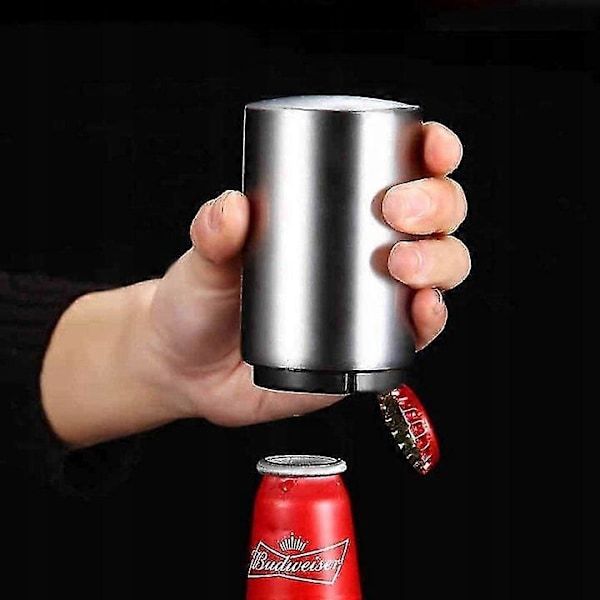 Ölflasköppnare, automatisk flasköppnare med magnet, rostfritt stål, med magnetisk fångare