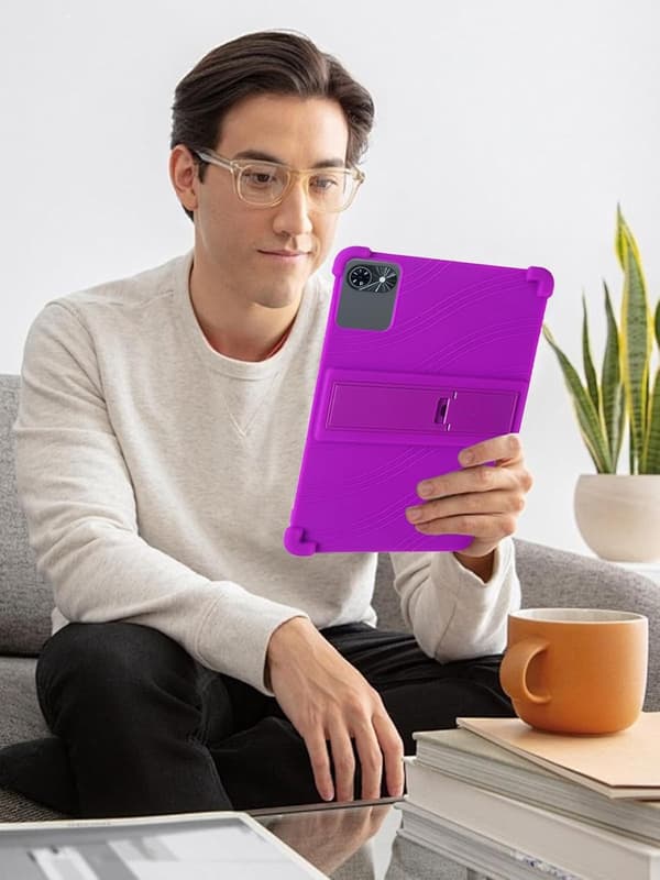 Blødt silikonecover kompatibelt med TABWEE T80 10.5\" tablet, justerbart stativ, lilla