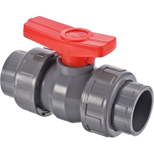40 mm innvendig diameter dobbel-union PVC kuleventil for vannstrømskontroll, grå
