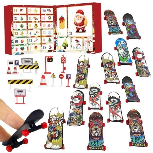 Mini Finger Skateboard Advent, 24 dagars juladventskalender med färgglad bräda, Gripbräda Fingerboards Mini Skateboard