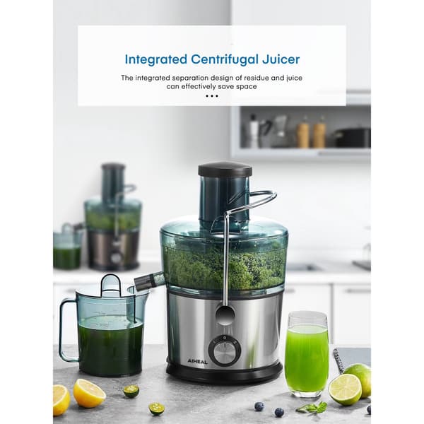 Juicer, 800W Saftpresser, Bred Munding 3 Tommer, Stille Motor, Nem Rengøring, Sølv