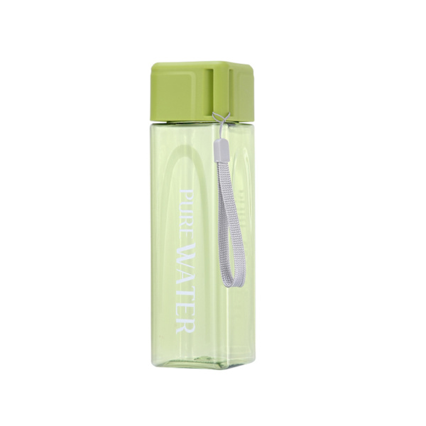 Sport Square Te Mjölk Frukt Vattenkopp 480ml Transparent dryckesflaska med rep-grön