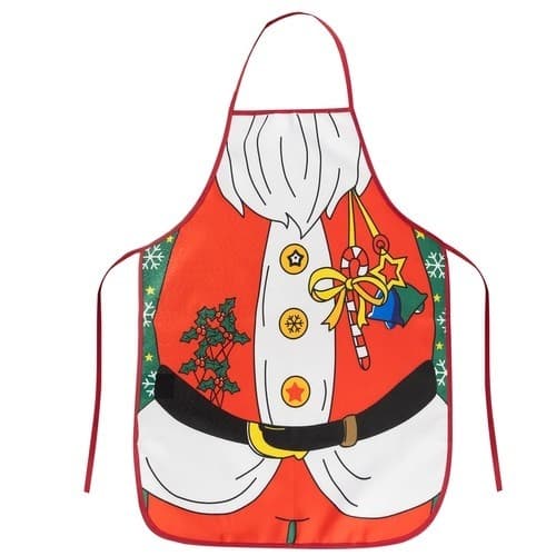 Julekokkeforkle, Rødt Nisse-design, Polyester Kjøkkenforkle, Justerbart, Julebaking