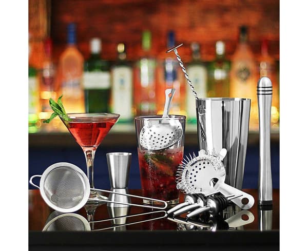 23 stk Cocktail Shaker Sett i Rustfritt Stål Barkit Med Trehylle