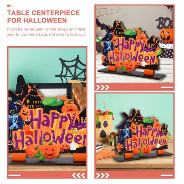 Halloween-bordsdekoration i trä, festdekorationer för hemmet