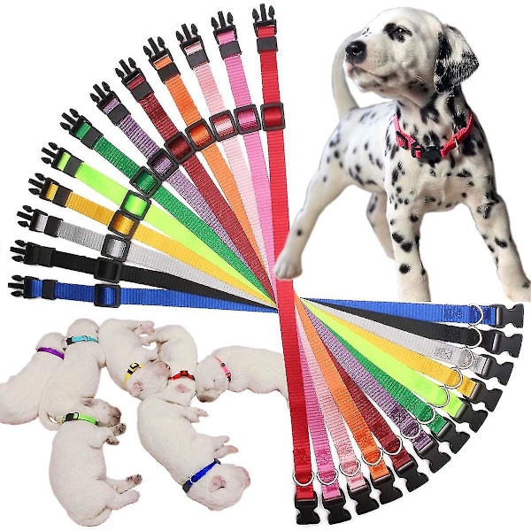 14 stk. Bløde Nylon Hvalpe ID Halsbånd - Justerbare Breakaway Kulds Halsbånd Baby Hunde ID Bånd Kæledyrsidentifikation Kompatible Opdrættere Med Registrering 12 Colors-Release Buckle M