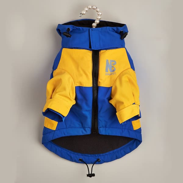 Regnfrakk til hund, vanntett varm jakke, høst vinter, reflekterende, teddy, blå gul Blue / Yellow M