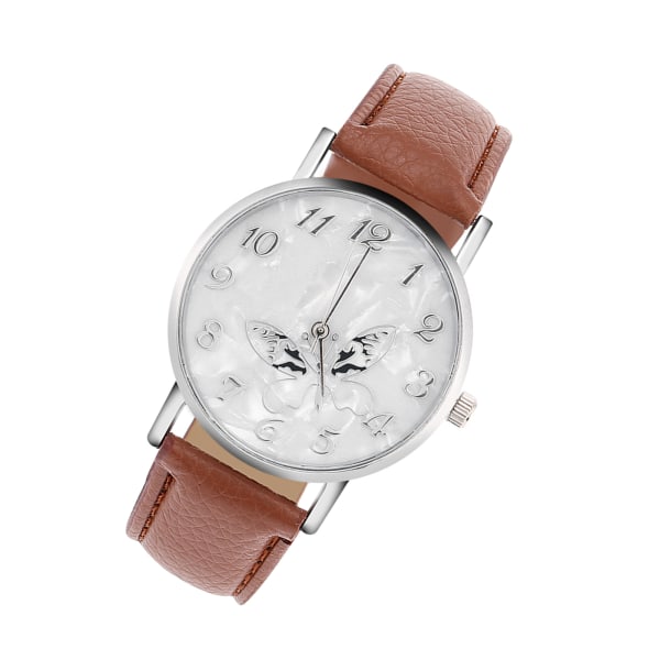 Fashionabla PU-läderrem Quartz Watch Dam Kvinnliga Analoga Armbandsur Kaffe