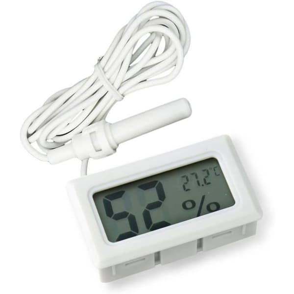 2-i-1 Inbyggd LCD Digital Termometer Hygrometer med Extern Sond, Vit, Lämplig för Fjäderfä