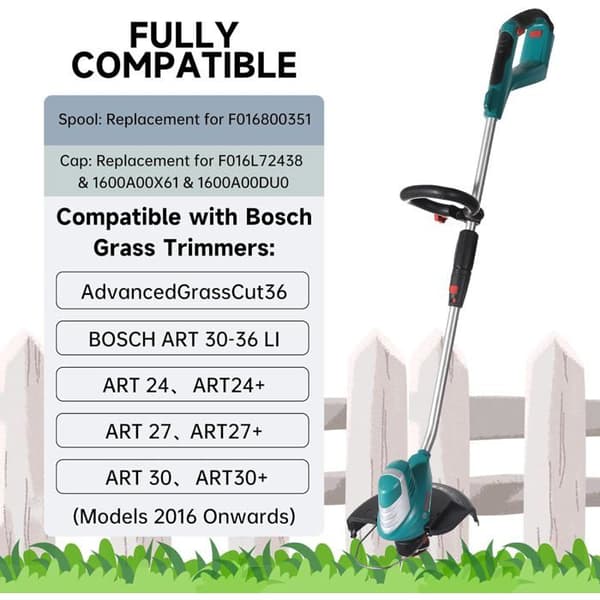 Trimmertråd for Bosch AdvancedGrassCut 36 og ART 24, 27 og 30, 6 spoler og 2 deksler
