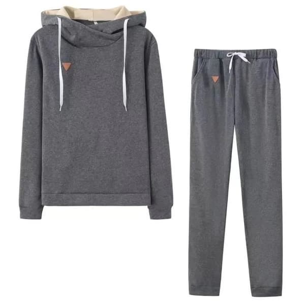 Afslappet træningssæt til kvinder, langærmet sweatshirt og joggingbukser, grå, sportstøj til efterår og vinter