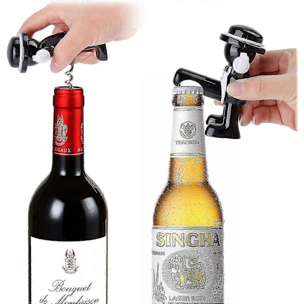 Svart Cool Man Flasköppnare, Uppgraderad Vinflasköppnare Happy Man Vinflaskpropp Dryckesflaska Mjuk Träpropp Rolig Servitör Mjuk Träpro