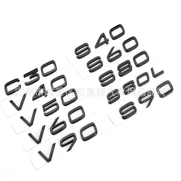 3d svarta bilkoffertbokstäver för Volvo C30 V40 V50 V60 V90 S40 S60 S80 S90 Xc40 Xc60 Xc90 Emblem Logotyp Badge Sticker Tillbehör C30 Glossy Black