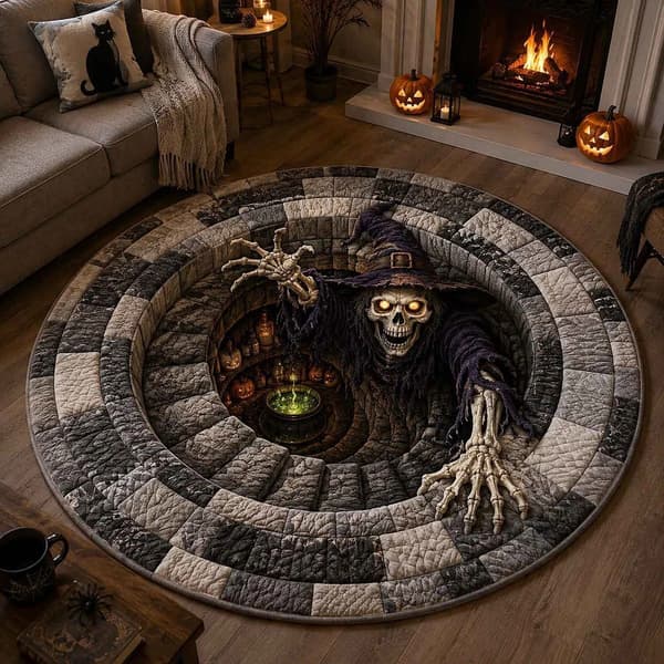 Halloween Rund Golvmatta, Kristall Sammet, Mjuk Tvättbar, Cosplay, Vardagsrum Sovrum Custom Order - Style 30