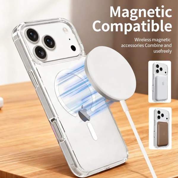 Magnetisk telefoncover kompatibelt med iPhone 16 E og iPhone 17 Pro Max-Dugt Clear For iPhone 12/12 Pro